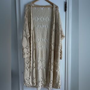 Sundance Cream Crochet Open-Front Cardigan/ cover-up
